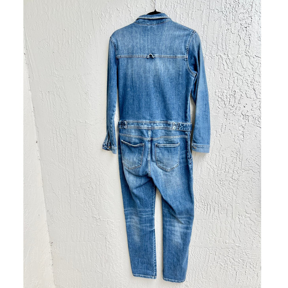 Zara Embroidered Pleated Tapered Leg Jumpsuit Denim Blue Women's Small - Picture 5 of 5